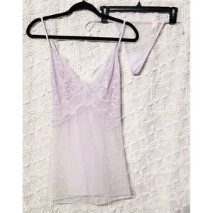 Victoria's Secret Sheer Lace Lingerie Set Womens XL Lavender‎ Nightie Thong 2 Pc
